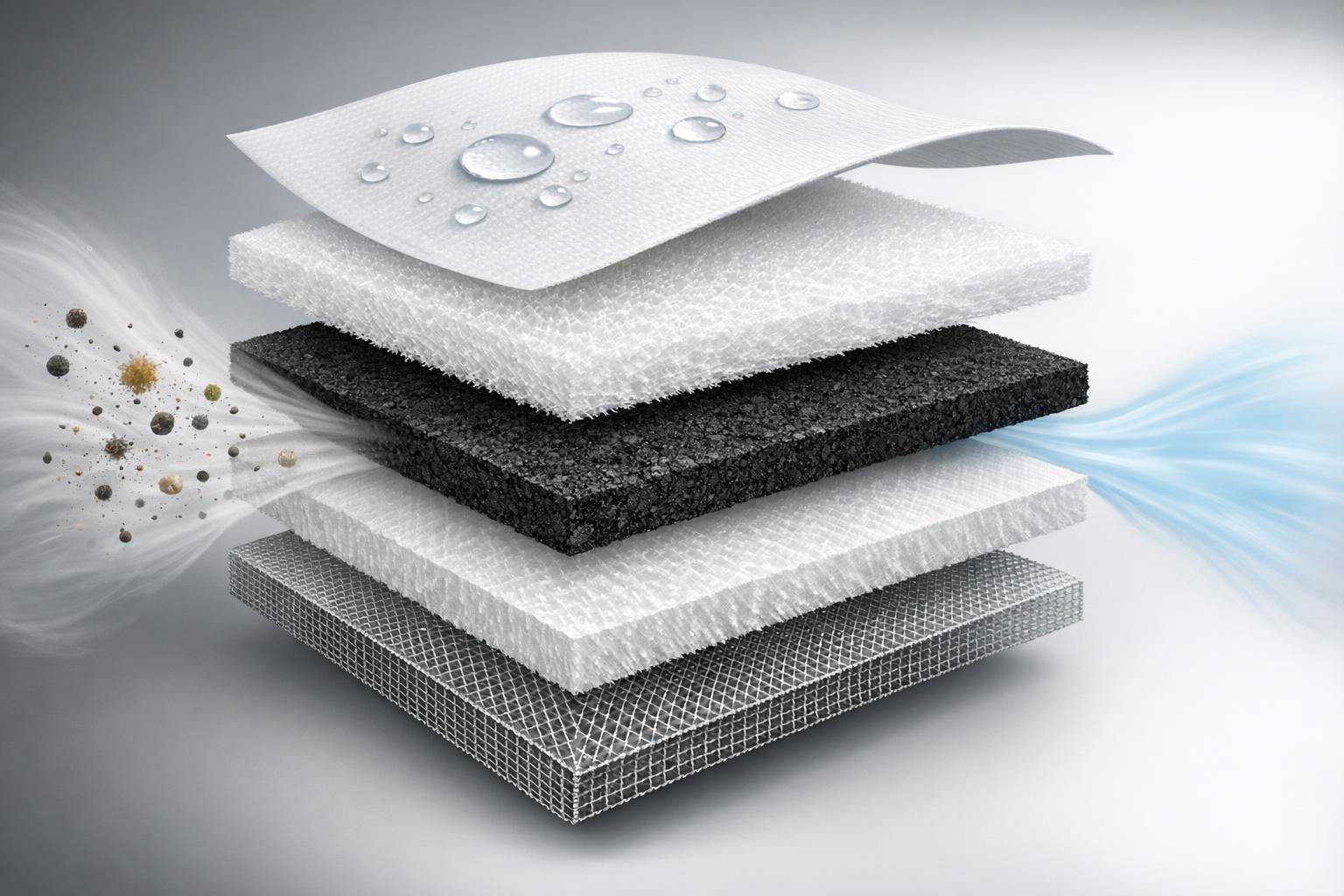 Obraz filtra warstwowego z widocznymi poszczególnymi warstwami materiału
